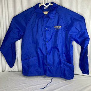 Vintage 70s Wrangler Uniform Nylon Windbreaker Logo Jacket Parka Blue Large USA
